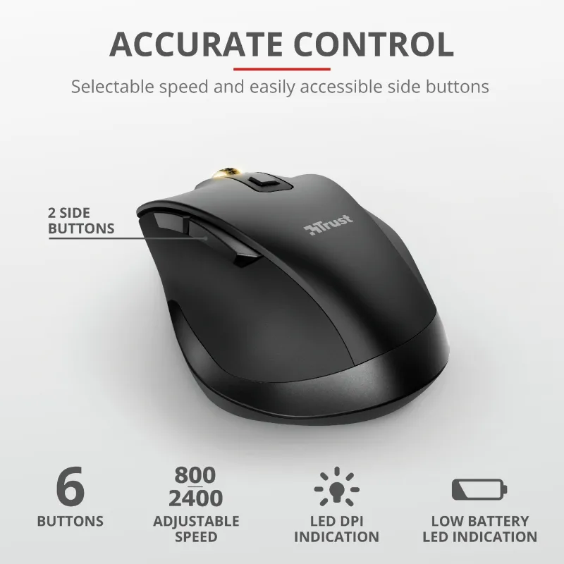 Мишка, TRUST Fyda Wireless Ergonomic Rechargeable Mouse - image 8