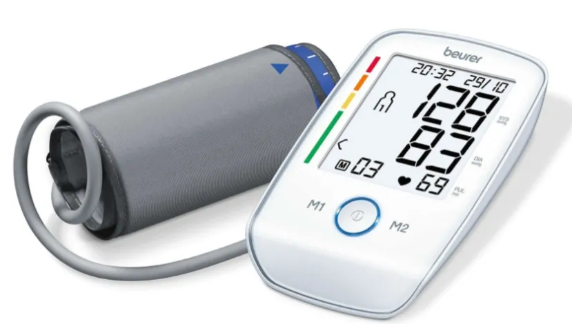 Апарат за кръвно налягане, Beurer BM 45 upper arm blood pressure monitor, 2 x 60 memory spaces, XL Illuminated display (white), Touch sensor buttons, Illuminated START/STOP button, Risk indicator, Arrhythmia detection, Cuff size from 22 to 36 cm, Storage bag