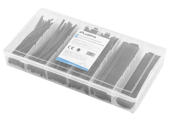 Термосвиваема кабелна връзка, Lanberg 100pcs heat-shrinkable tubing kit, black box - image 2
