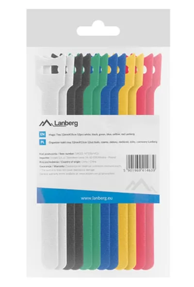 Кабелна връзка, Lanberg velcro cable ties 12mmx15cm 12pcs, white, black, green, blue, yellow, red - image 3