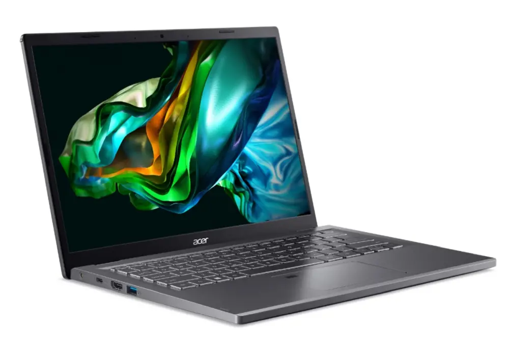 Лаптоп, Acer Aspire 5, A514-56M-37LP, Core i3-1315U (up to 4.5GHz, 10MB), 14" WUXGA IPS SlimBezel, 16GB DDR5, 512GB PCIe NVMe SSD, Intel UMA, FHD Cam, Wi-Fi 6AX, BT, FP, KB Backlit, No OS, Gray - image 1