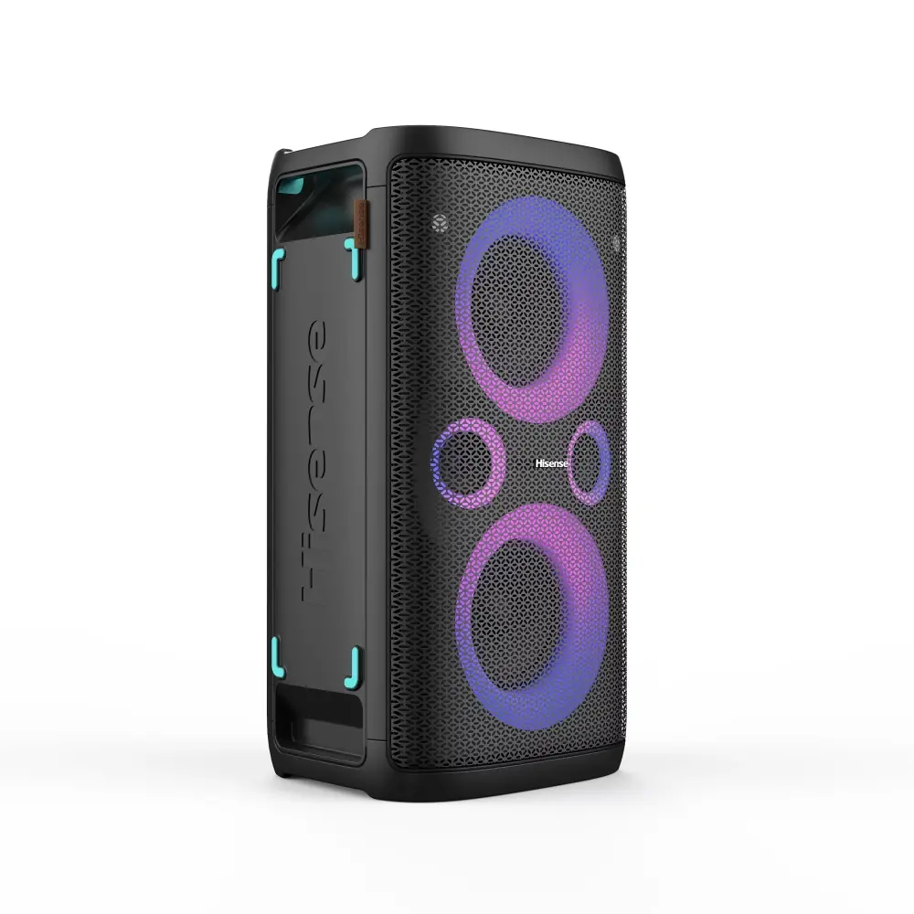 Аудио система, Hisense Party Rocker One Plus (HP110) Bluetooth Speaker with 300W Power, Built-in Woofer, Karaoke Mode, Built-in Wireless Charging Pad, AUX Input and Output, USB, 15 Hour Long-Lasting Battery 4 x 2500Ah, 2x mics included - image 2