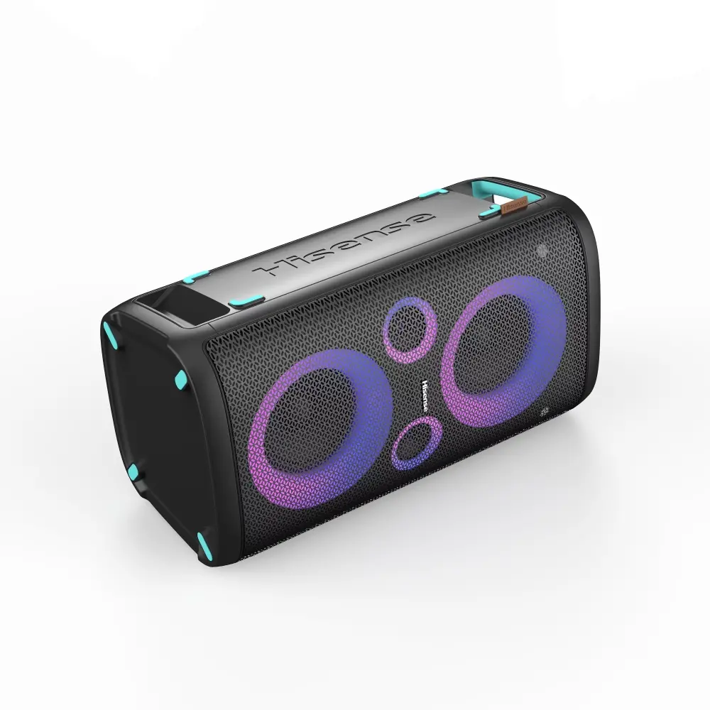 Аудио система, Hisense Party Rocker One Plus (HP110) Bluetooth Speaker with 300W Power, Built-in Woofer, Karaoke Mode, Built-in Wireless Charging Pad, AUX Input and Output, USB, 15 Hour Long-Lasting Battery 4 x 2500Ah, 2x mics included - image 6