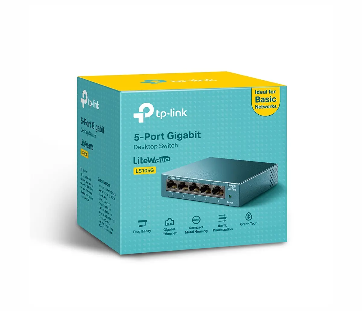 Комутатор TP-LINK LS105G, 5x GbE порта, неуправляем, desktop, метален - image 2