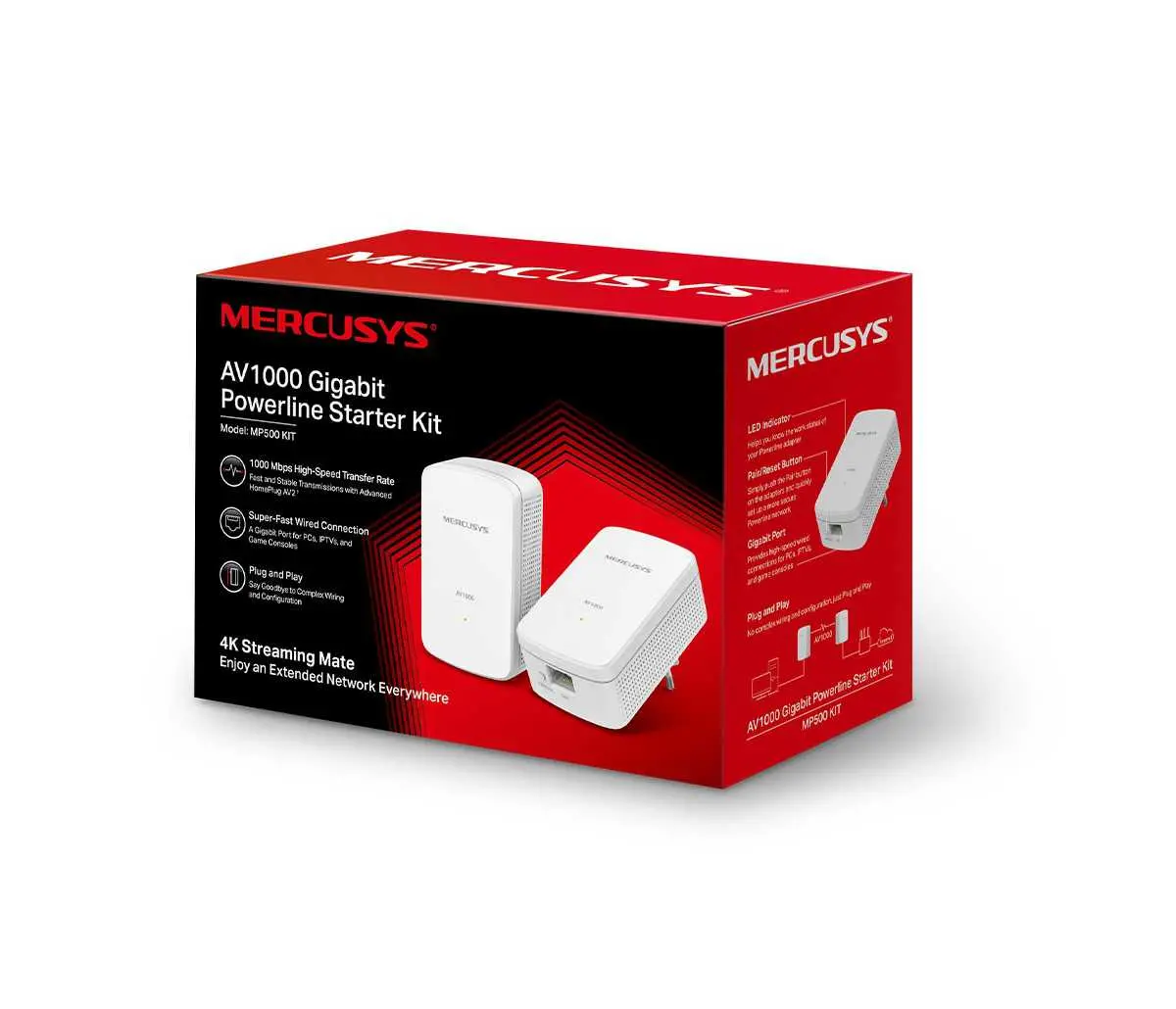 Адаптер за мрежа Mercusys MP500 KIT, AV1000, 1x GbE порт, LED индикатор, комплек - image 2