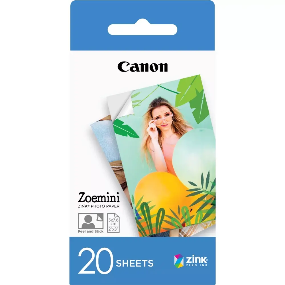 Хартия, Canon Zink Paper ZP-203020S 20 Sheets (5 x 7.6 cm) for Zoemini Portable Printer