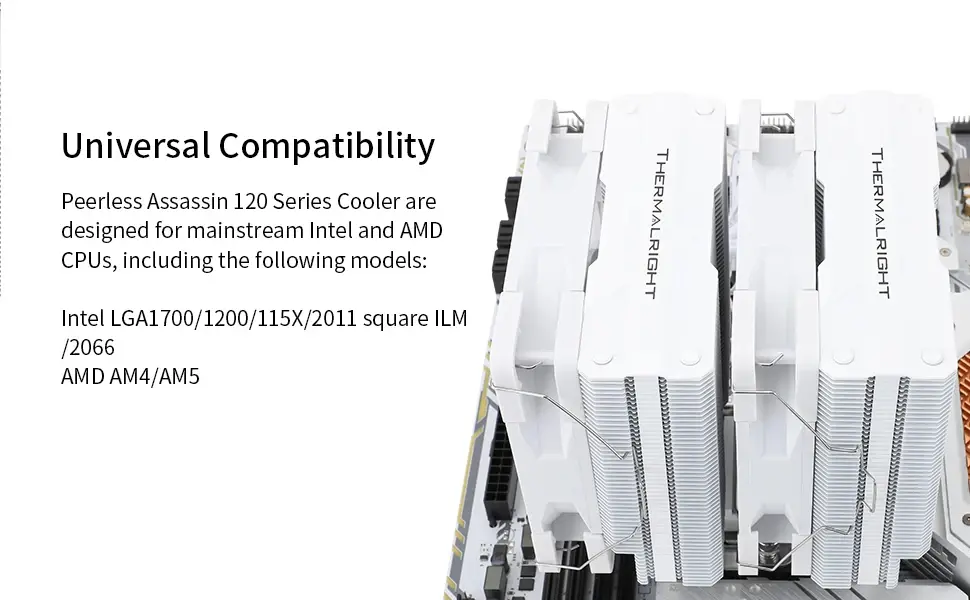 Thermalright охладител CPU Cooler Peerless Assassin 120 White A-RGB - Dual-Tower - LGA1851/LGA1700/AM5 - image 10