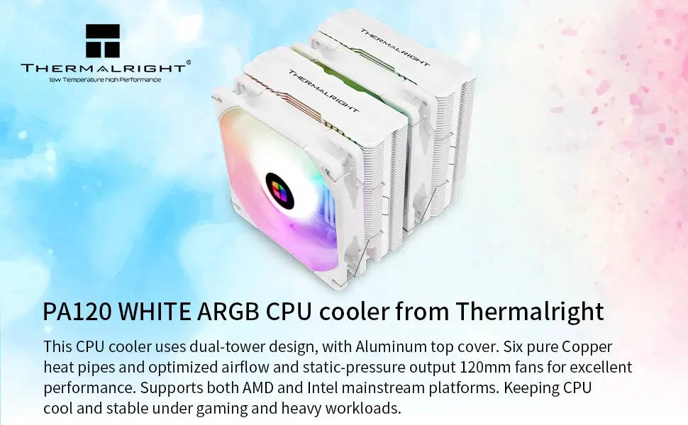 Thermalright охладител CPU Cooler Peerless Assassin 120 White A-RGB - Dual-Tower - LGA1851/LGA1700/AM5 - image 5