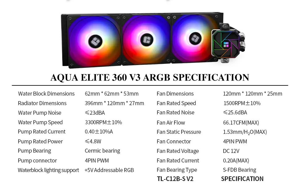 Thermalright водно охлаждане Water Cooling Aqua Elite 360 Black A-RGB V3 - LGA1851/LGA1700/AM5 - image 13