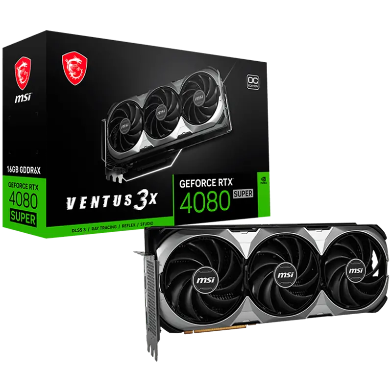 MSI Video Card Nvidia GeForce RTX 4080 SUPER 16G VENTUS 3X OC, 16GB GDDR6X/256bit, PCI Express Gen 4, 2xDP, 2x HDMI, RECOMMENDED PSU 750W