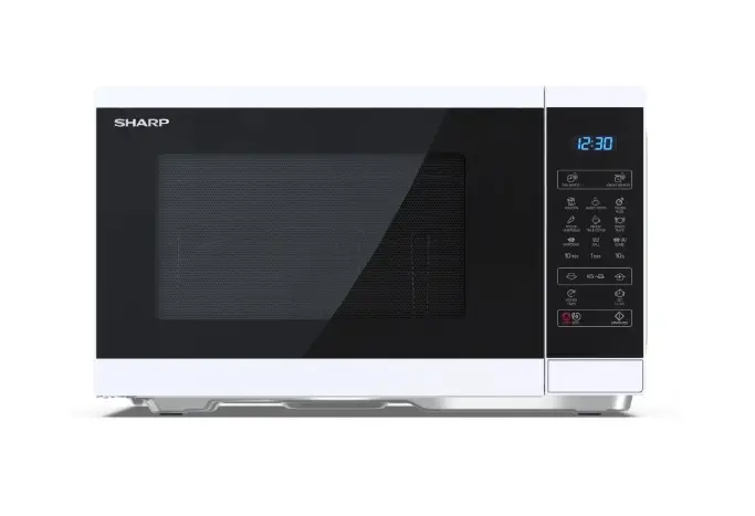 Микровълнова печка, Sharp YC-MG252AE-W, Fully Digital, Built-in microwave grill, Grill Power: 1000W, Plastic and Glass/Painted, 25l, 900 W, Housing Material Microwave-Steel, LED Display Blue, Timer & Clock function, Child lock, Defrost, Cabinet Colour: White