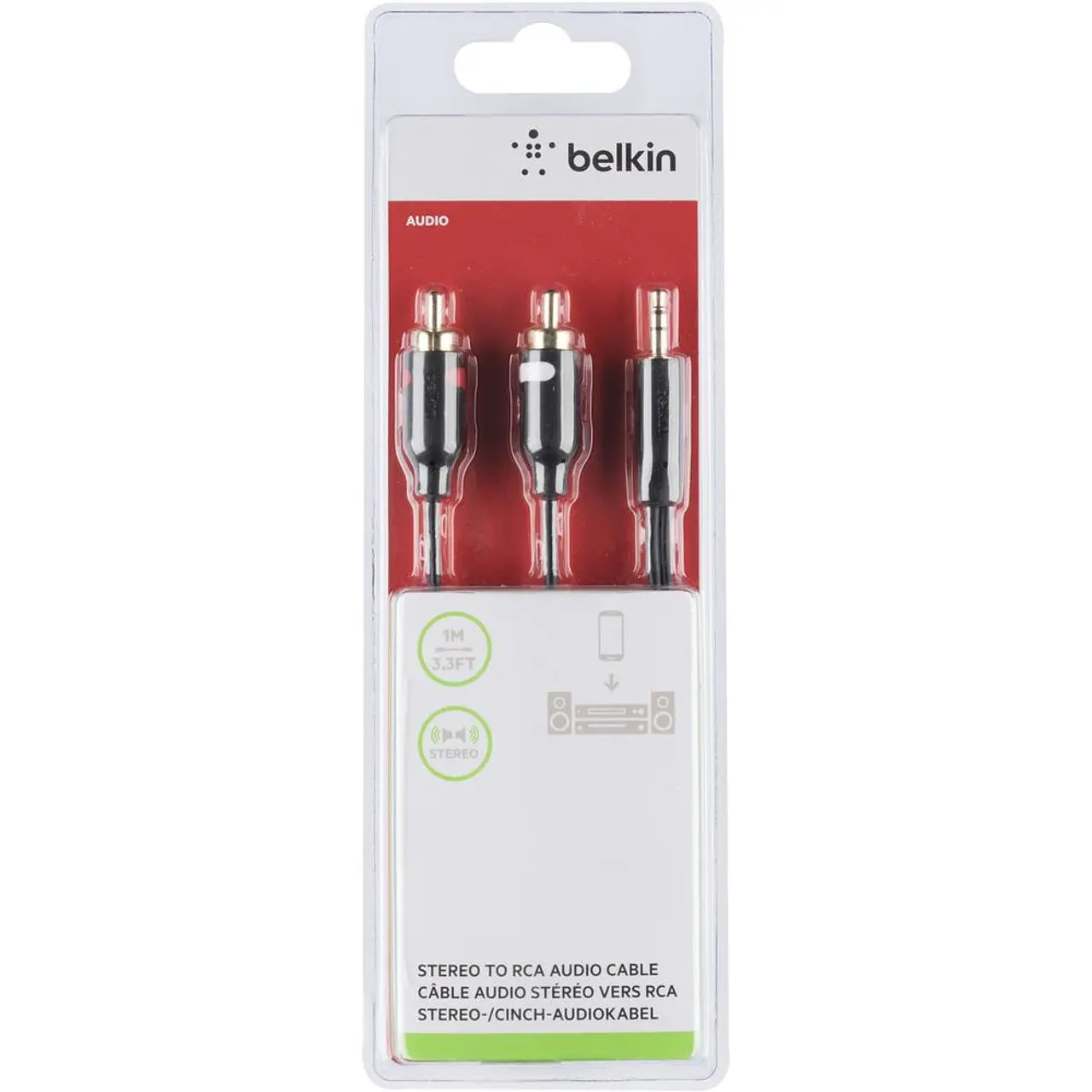 Аудио кабел Belkin 2 x RCA 3.5mm 1M, Черен с позлатен накрайник - image 1