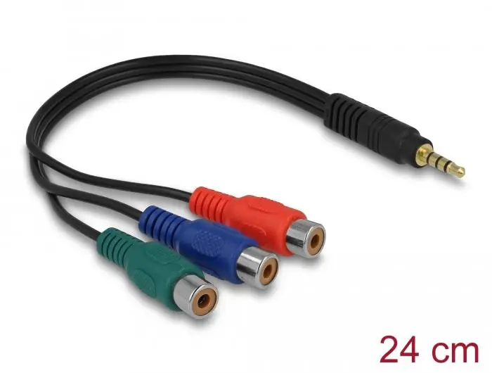 Кабел Delock, 3 x RCA женско > 3.5 mm 4 pin стерео жак