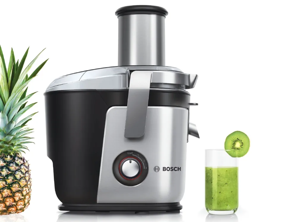 Сокоизстисквачка, Bosch MES4010, Centrifugal juicer 1200 W, 3 speeds, 3 lt pulp container, 1.5 ltr juice container & foam separator, XXL feeding tube (84 mm), ceramic knife, electropolished stainless steel sieve, die-cast aluminum body and clamps, juice outlet with drip-s - image 6