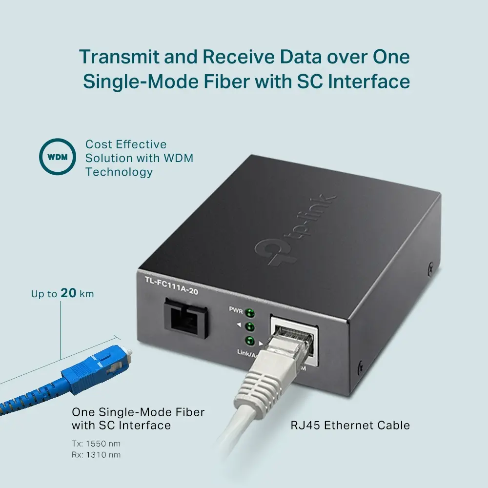 Конвертор TP-LINK TL-FC111A-20, 10/100Mbps RJ45 към 100Mbps SM SC влакно, 20км - image 4