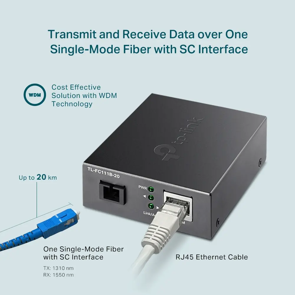 Конвертор TP-LINK TL-FC111B-20, 10/100Mbps RJ45 към 100Mbps SM SC влакно, 20км - image 4