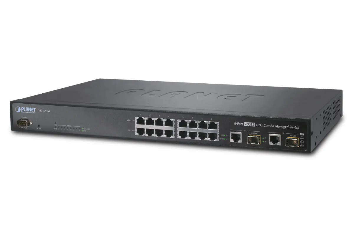 Комутатор Planet VC-820M, 8-Port VDSL2 SNMP Managed, 2-Port Gbit Combo SFP - 30a