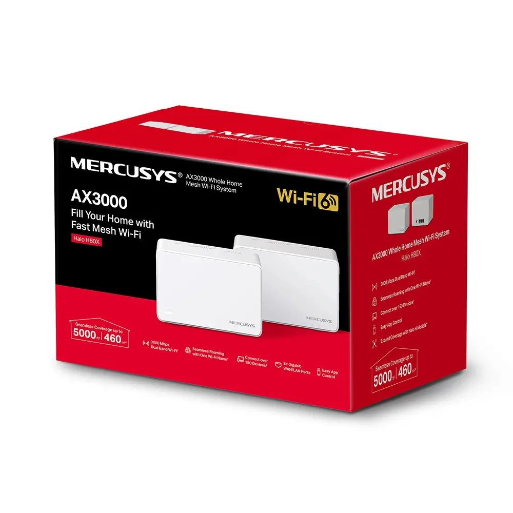 Безжичен рутер Mercusys Halo H80X(2-pack), AX3000, 3x1000Mbps порта, Home Mesh - image 3