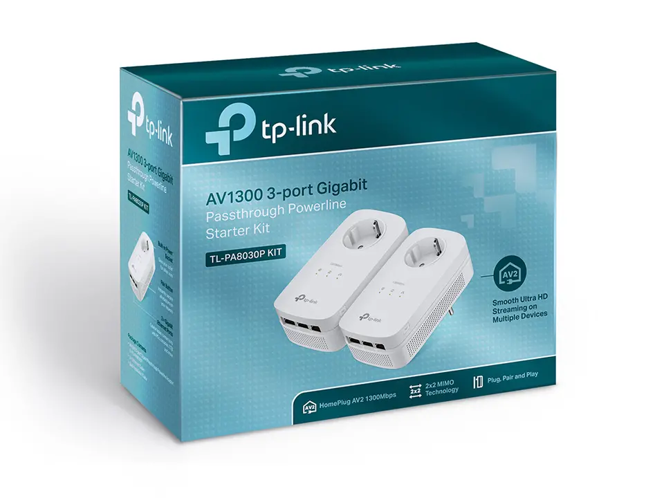 Адаптер за мрежа TP-LINK TL-PA8030P KIT, AV1200, 3x GbE порта, AC гнездо, компл. - image 2