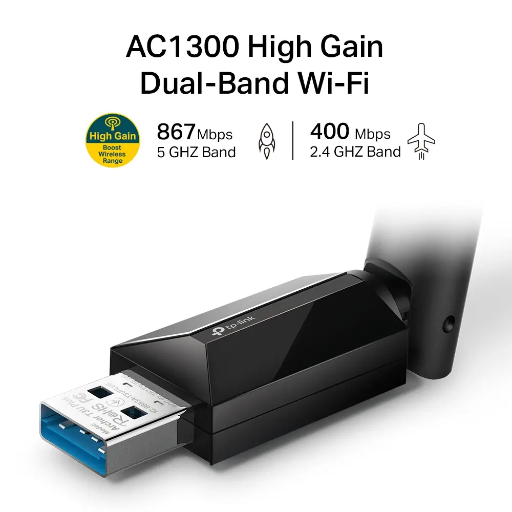 Безжичен адаптер TP-LINK Archer T3U Plus, AC1300, двулентов, USB3.0 - image 2