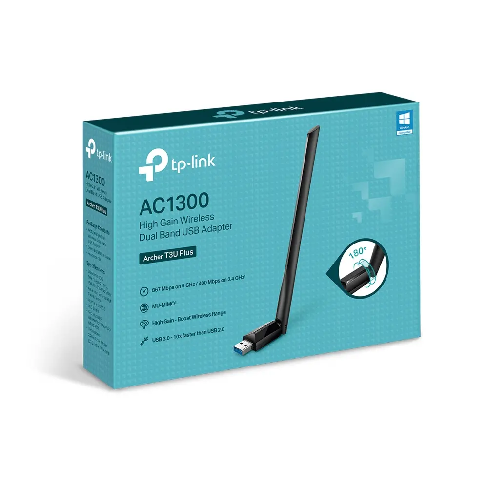 Безжичен адаптер TP-LINK Archer T3U Plus, AC1300, двулентов, USB3.0 - image 3