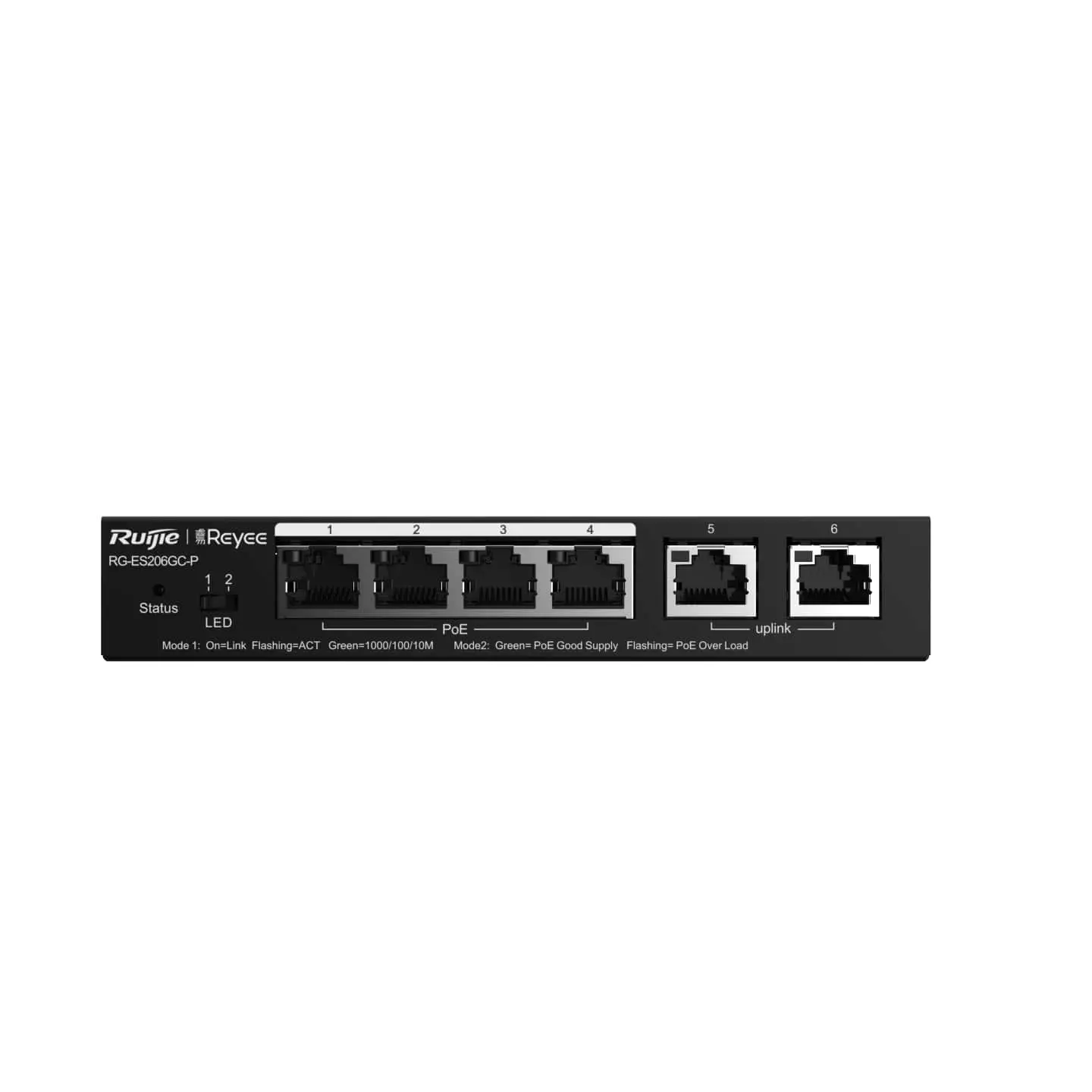 Комутатор Ruijie RG-ES206GC-P, 4xGbE PoE+, 2xGbE, 54W, до 16 VLAN, настолен