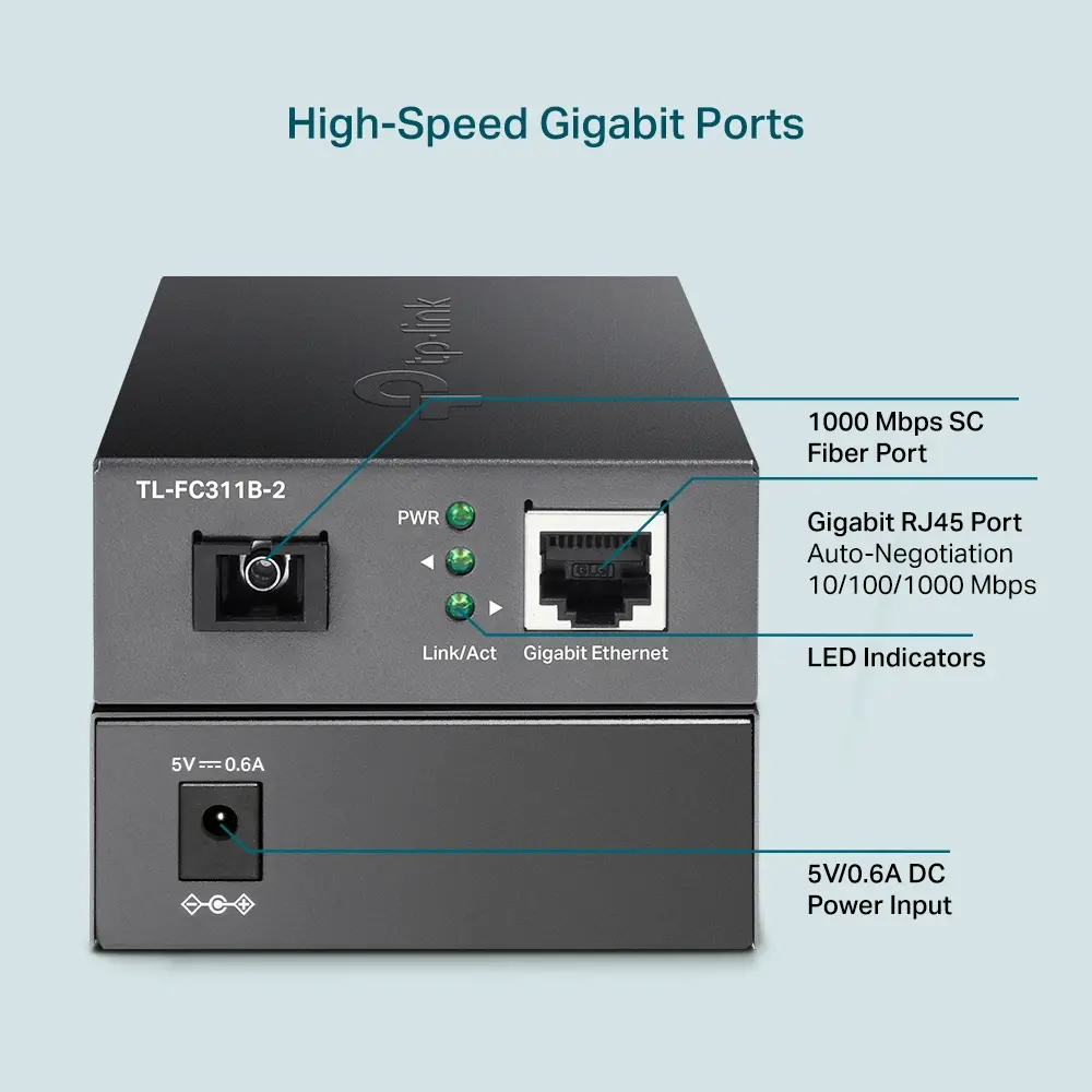 Конвертор TP-LINK  TL-FC311B-2, 1GbE RJ45 към Gigabit SM SC, Tx1310/ Rx1550nm - image 4