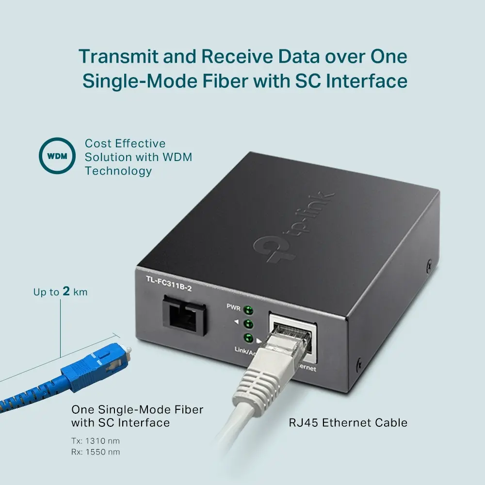 Конвертор TP-LINK  TL-FC311B-2, 1GbE RJ45 към Gigabit SM SC, Tx1310/ Rx1550nm - image 6