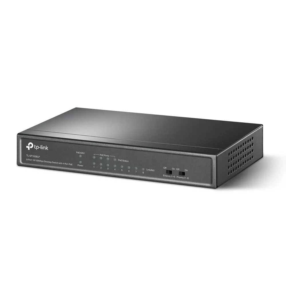 Комутатор TP-LINK TL-SF1008LP, 8-порта 10/100M, 4 x PoE, неуправляем, метален - image 1