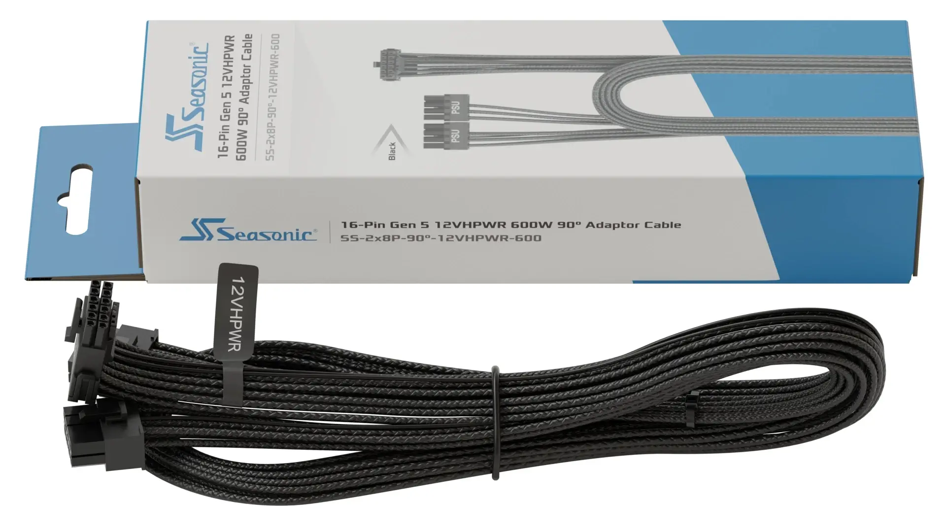 Seasonic модулен кабел Modding Cable 600W Black 90 degree - PCIe 5.0 12VHPWR - SS-2x8P-90-12V-2x6-600-BK - image 6