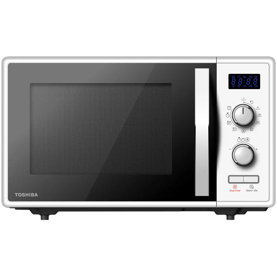 Toshiba MW2-AG23P(WH) 3-in-1 Microwave Oven with Grill and Combination Hob, 23 Litres, Rotating Plate with Storage, Timer, Built-in LED Lights, 900 W, Grill 1050 W, Pizza Programme, White Size: 485 x 403 x 296 - image 1