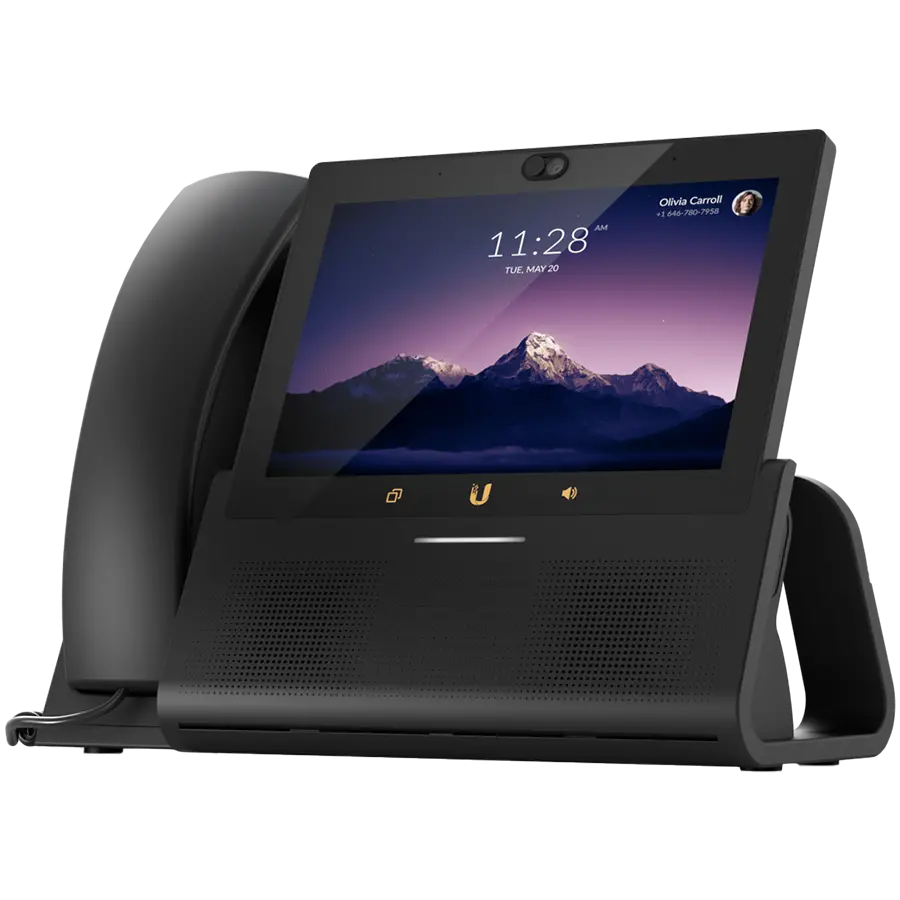 Ubiquiti UTP-TouchMax Premium desktop smartphone that delivers the ultimate user experience, 7" touch display, Ergonomic handset with mute button, Hi-performance speakerphone, Bluetooth support, PoE+ in