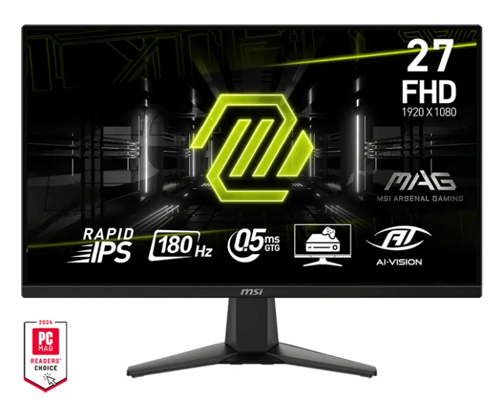 Монитор, MSI MAG 275F, 27",180Hz, Rapid IPS, 0.5ms,1920x1080, Adaptive-Sync,80% DCI-P3, AG, 250 nist, 1000:1, 100M:1, DP(1.4), 2xHDMI(2.0b),Tilt -5/+20, VESA, 9S6-3CE21M-001