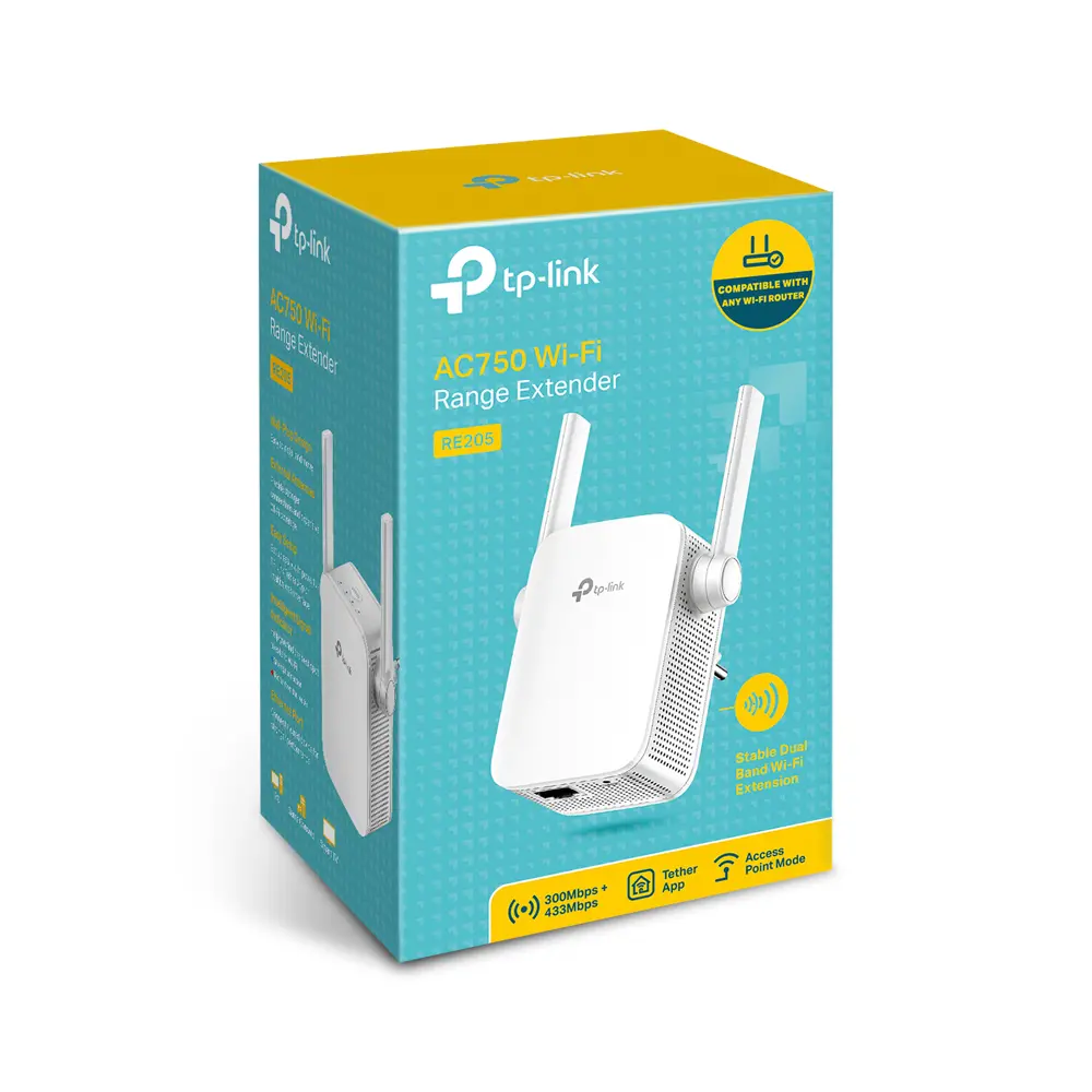 Удължител на обхват TP-LINK RE205, AC750, двулентов, 1x100Mbit порт, 2x антени - image 3