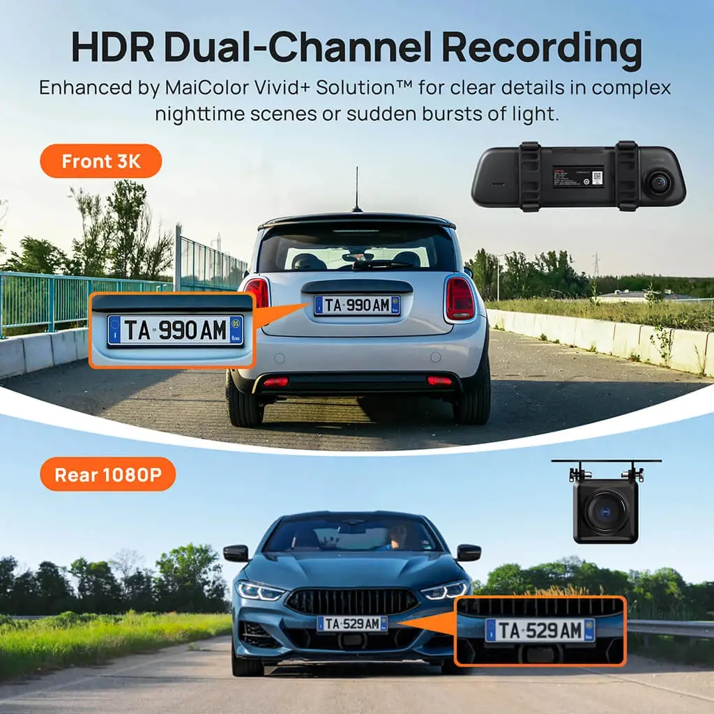 70mai комплект огледало и камера за задно виждане видеорегистратор Rearview Dash Cam 3K HDR Set - S500 - image 8