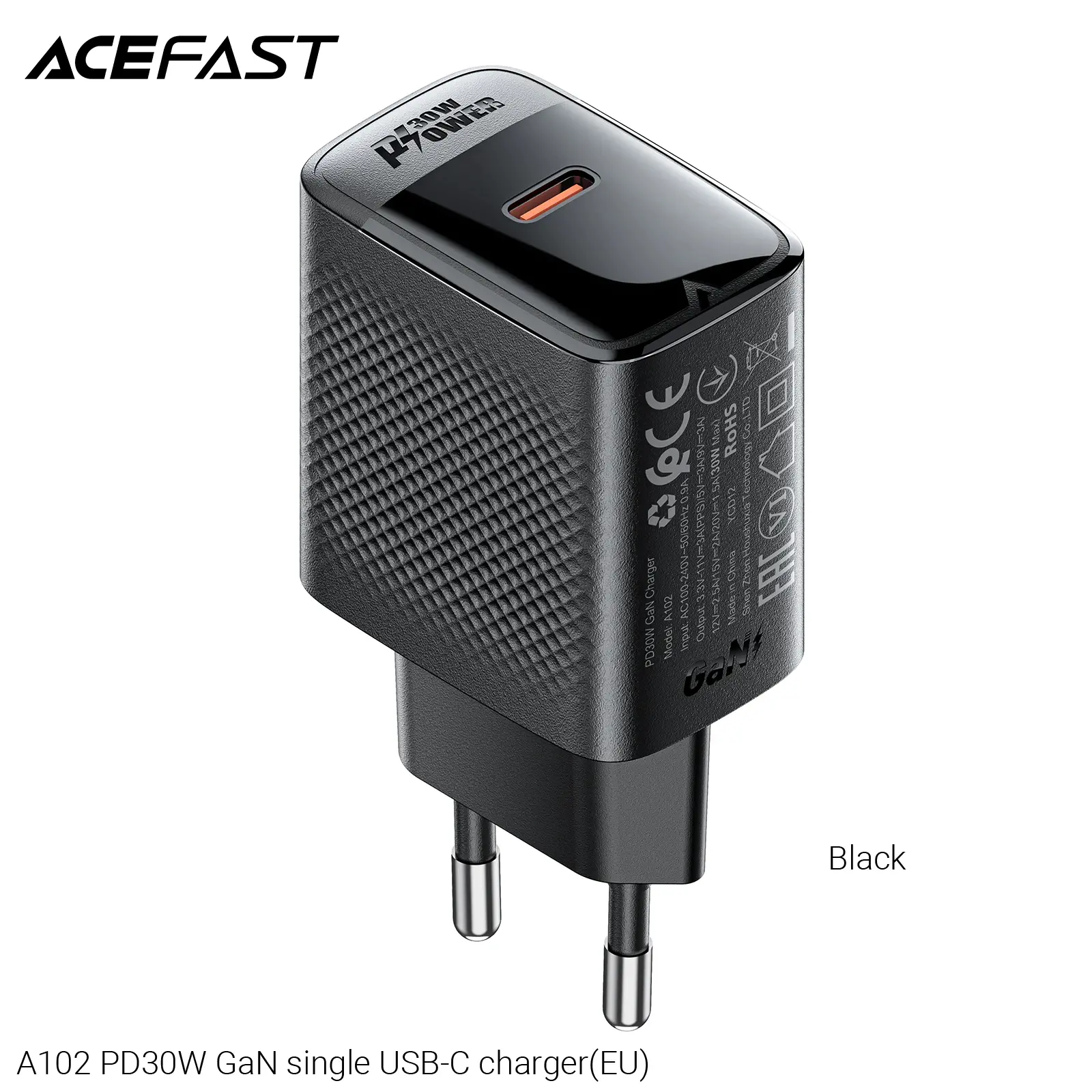 Acefast Универсално зарядно за стена Charger Wall GaN PD30W - A102 - USB-C x 1, Black