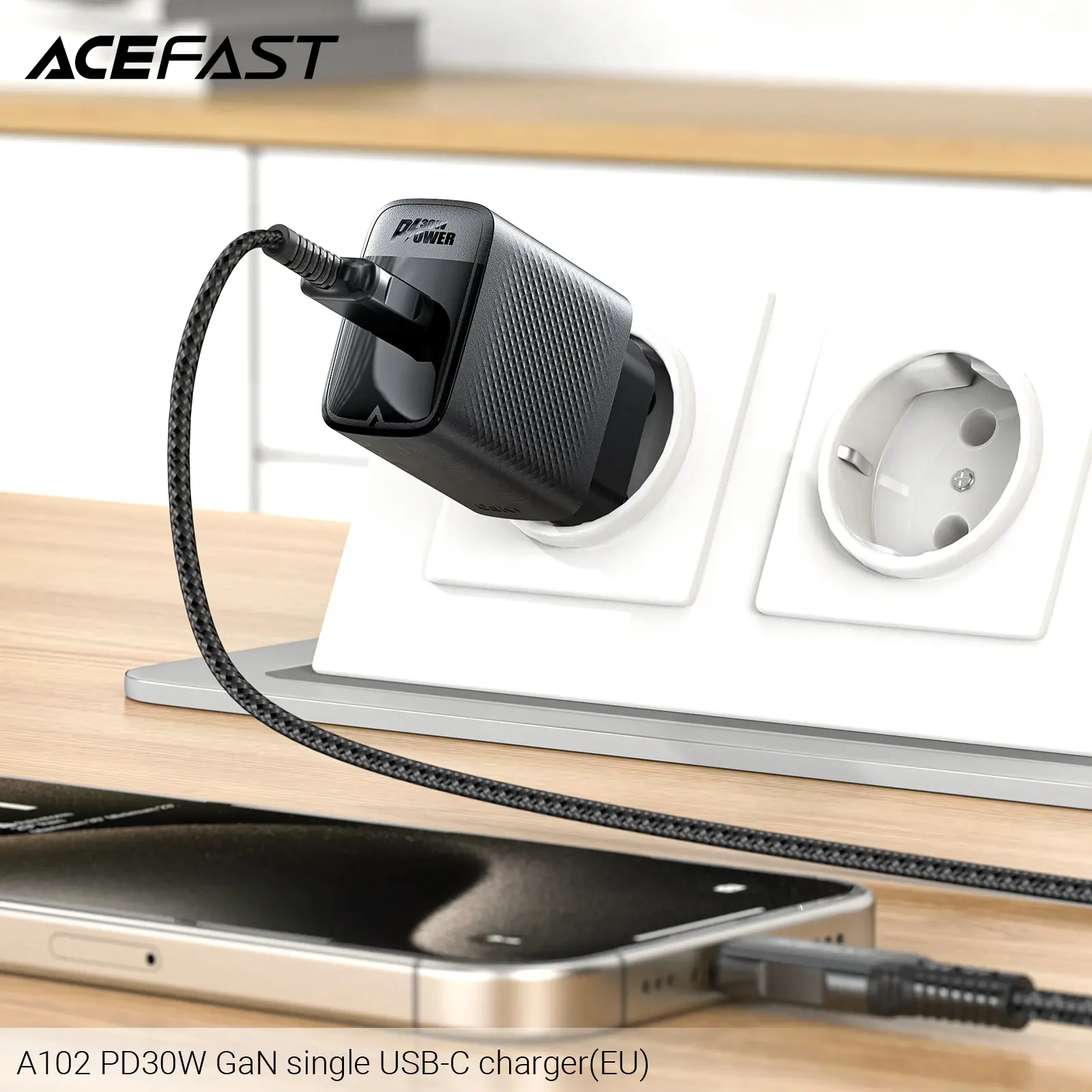 Acefast Универсално зарядно за стена Charger Wall GaN PD30W - A102 - USB-C x 1, Black - image 4