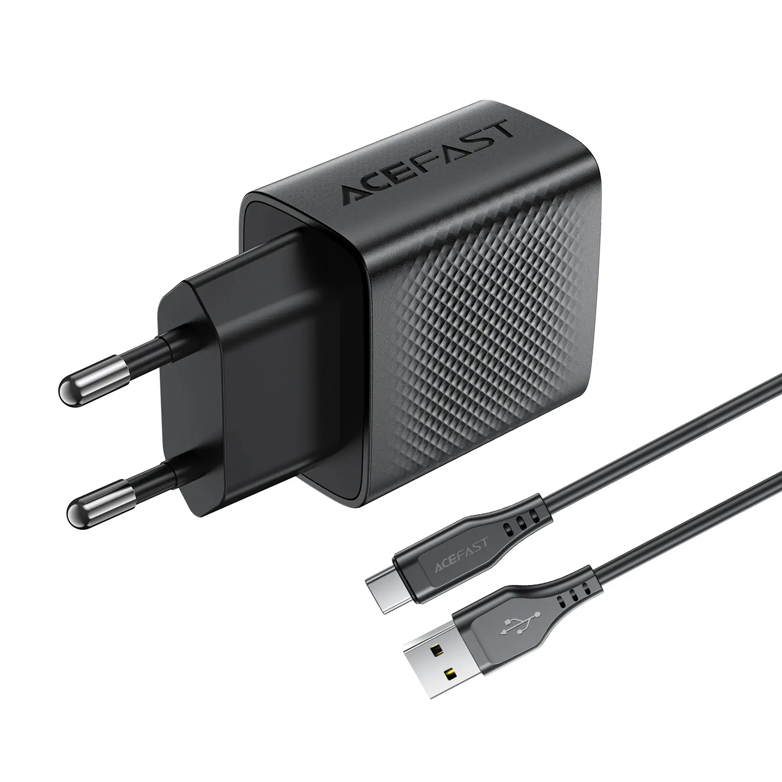 Acefast Универсално зарядно за стена Charger Wall GaN Quick Charge 18W - A90 with 1.2m cable - USB-A x 1, Black - image 3