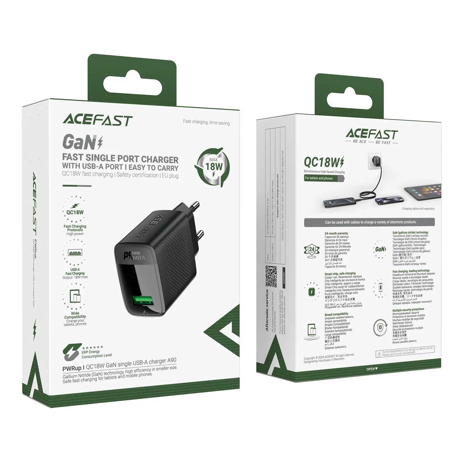 Acefast Универсално зарядно за стена Charger Wall GaN Quick Charge 18W - A90 - USB-A x 1, Black - image 7