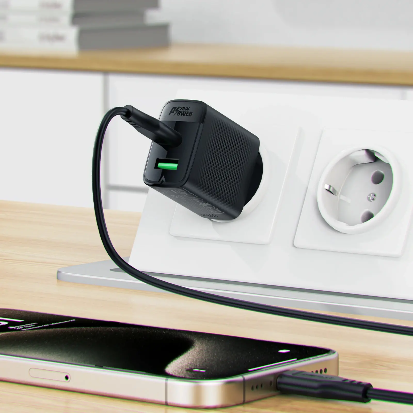 Acefast Универсално зарядно за стена Charger Wall GaN PD 20W - A78 - USB-C x 1, USB-A x 1, Black - image 4