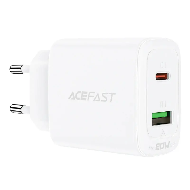 Acefast Универсално зарядно за стена Charger Wall GaN PD20W - A25 - USB-C x 1, USB-A x 1, White - image 1