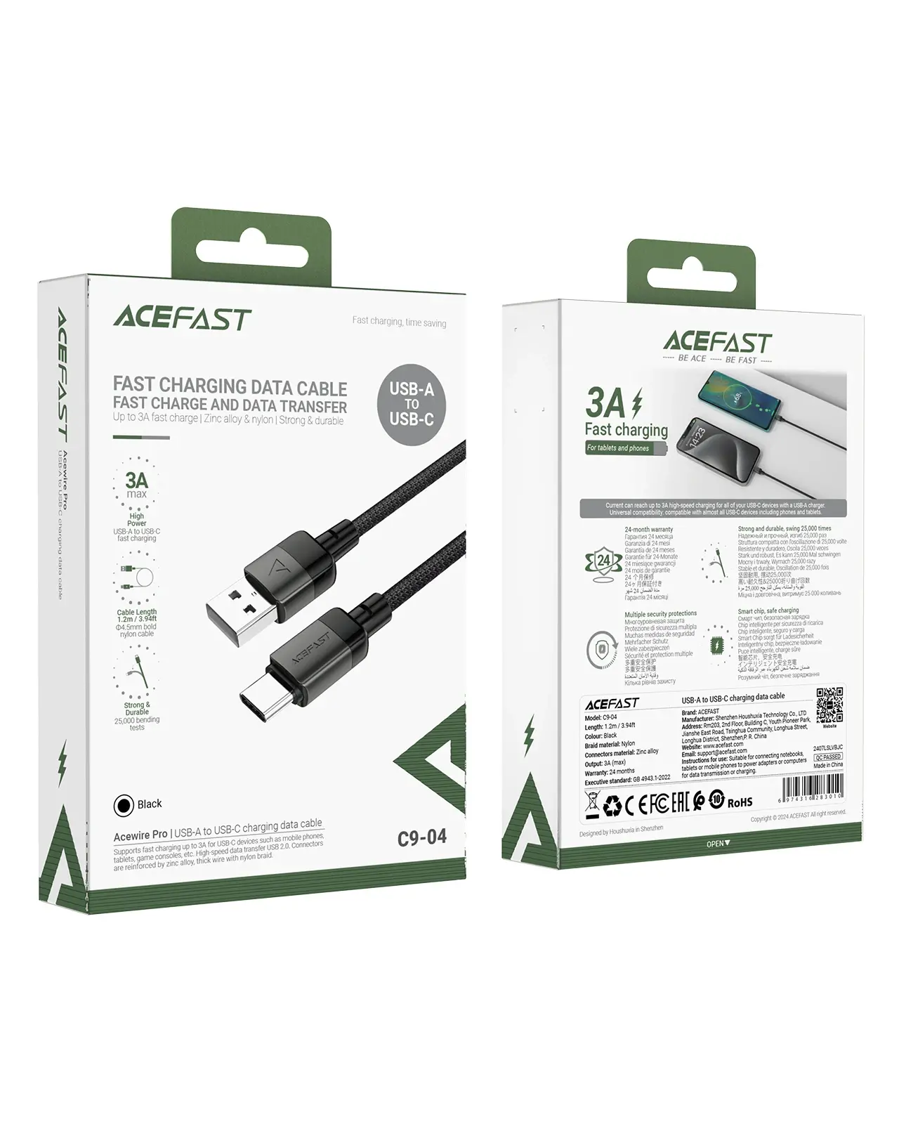 Acefast Кабел USB-A to USB-C Cable 60W 1.2m - C9-04 - Black - image 6