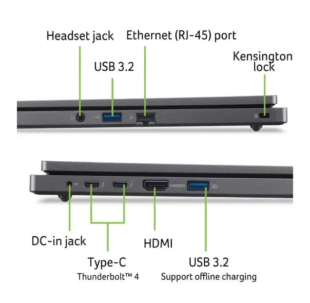 Лаптоп, Acer Travelmate P2 TPM 216-51-G2-TCO-51E5, Intel Core i5 1335U(3.4GHz up to 4.60Ghz,12MB), 16''WUXGA (1920 x1200)IPS, 1*16GB DDR5 5200MHz(1 slot free), 512GB PCIe SSD, HDD upgrade kit, TPM 2.0, MicroSD, FPR, WiFi 6E, BT 5.3, KB, No OS, Steel Gray, 3Y - image 3