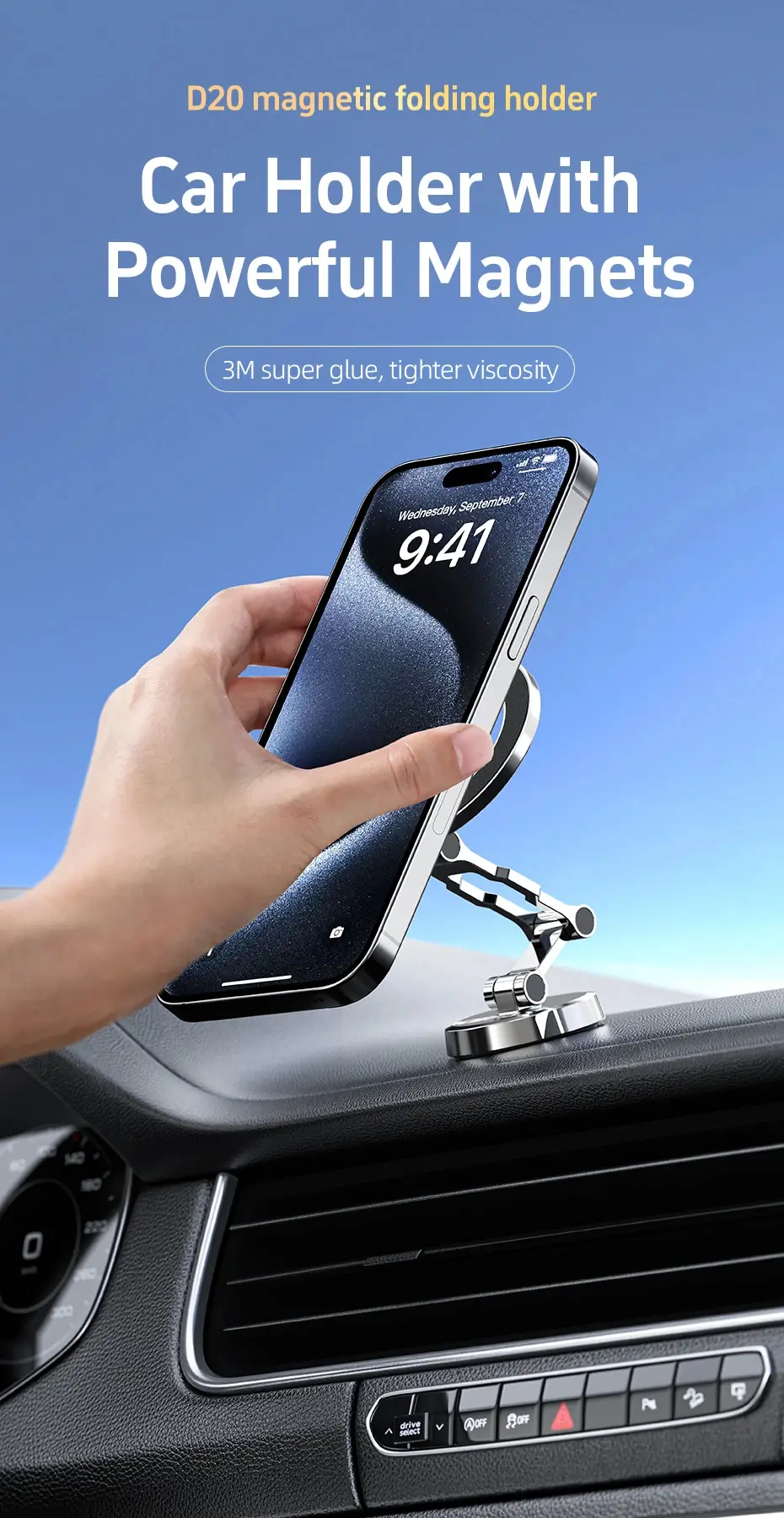 Acefast Стойка за телефон за кола Car phone holder - Metal, Magnetic Ring, 360 deg - D20 - Grey - image 2