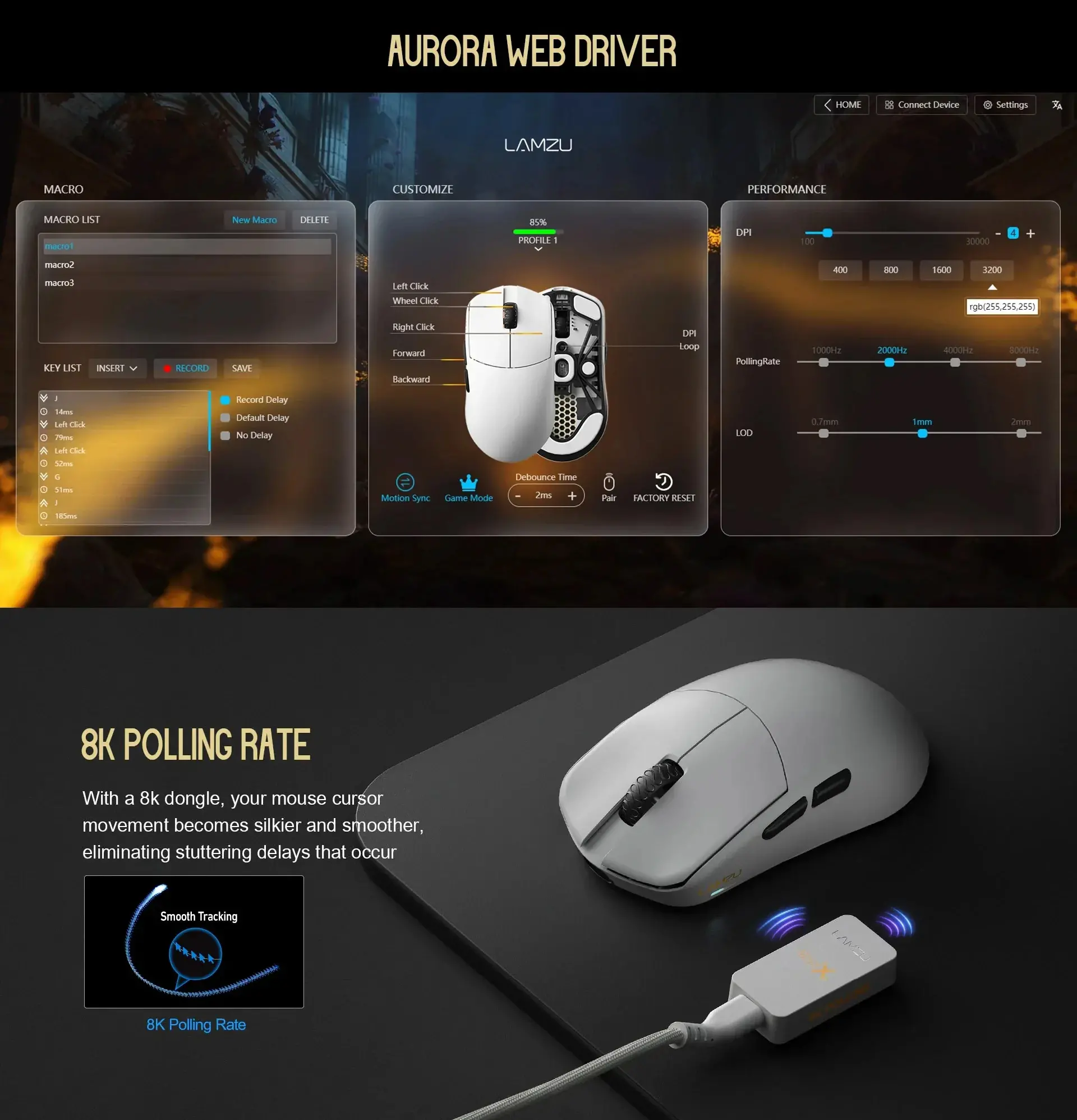 Lamzu професионална геймърска мишка MAYA X 8K - Wireless Gaming Mouse - Purple Shadow - image 10