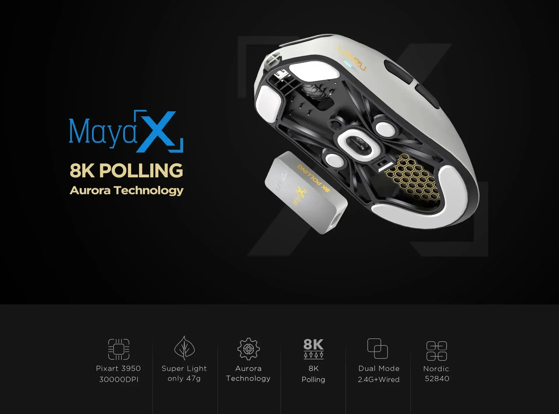 Lamzu професионална геймърска мишка MAYA X 8K - Wireless Gaming Mouse - Purple Shadow - image 11