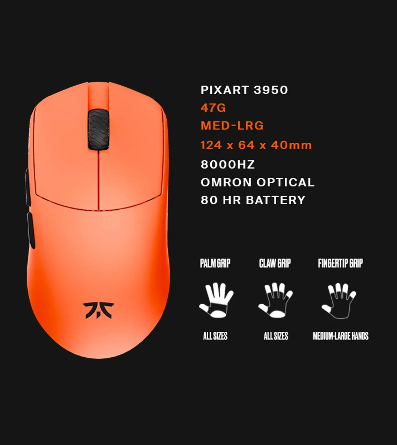 Lamzu професионална геймърска мишка MAYA X 8K - Wireless Gaming Mouse - Fnatic Special Edition Orange - image 10