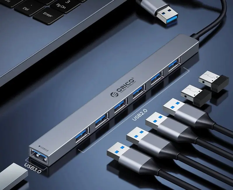 Orico хъб HUB USB-C/USB-A 7 port - USB3.0 x 1, USB2.0 x 6 - YSA2-U3-GY - image 3