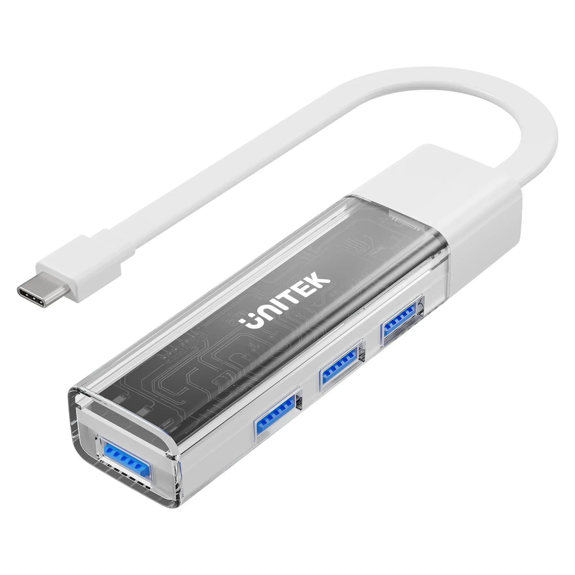 Unitek хъб USB-C/USB-A 3.0 HUB 4 port, Bi-Directional, Detachable Cable, White - H1319AWH01