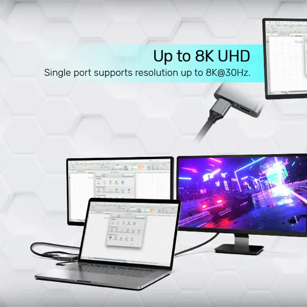 Unitek Адаптер Adapter USB-C M to DisplayPort x 2 F - 8K@30Hz, MST - V1404A - image 4